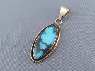 Red Mountain Turquoise Pendant in 14kt Gold by Native American jewelry artist, Leonard Nez FOR SALE $1,695-