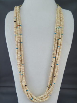 For Sale - Melon Shell Necklace with Turquoise Accents by Native American Indian jewelry artist, Lita Atencio $775-