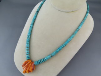 Sleeping Beauty Turquoise & Spiny Oyster Shell Necklace by Santo Domingo Pueblo Indian jewelry artist, Lita Atencio FOR SALE $425-
