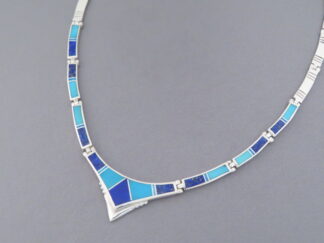 Turquoise & Opal & Lapis Inlay Necklace in Sterling Silver