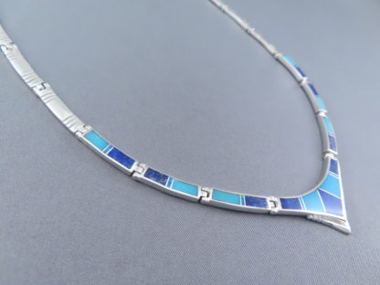 Turquoise & Opal & Lapis Inlay Necklace in Sterling Silver