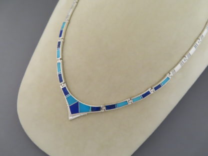 Turquoise & Opal & Lapis Inlay Necklace in Sterling Silver