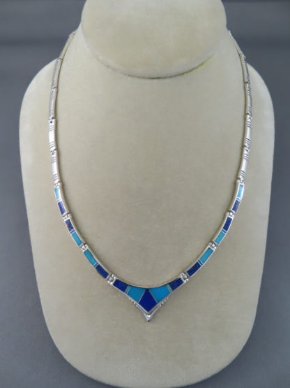 Turquoise & Opal & Lapis Inlay Necklace in Sterling Silver