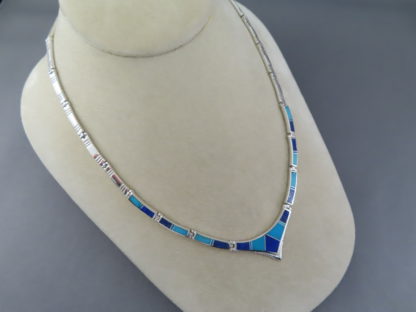 Turquoise & Opal & Lapis Inlay Necklace in Sterling Silver