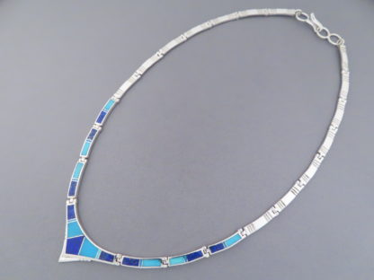 Turquoise & Opal & Lapis Inlay Necklace in Sterling Silver