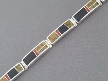 Multi-Stone Inlay Link Bracelet featuring Coral