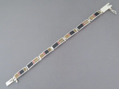 Multi-Stone Inlay Link Bracelet featuring Coral