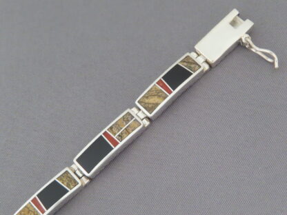 Multi-Stone Inlay Link Bracelet featuring Coral