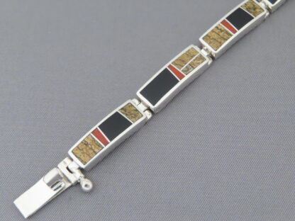 Multi-Stone Inlay Link Bracelet featuring Coral