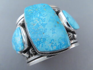 Shop Turquoise Jewelry - IMPRESSIVE 5-Stone Kingman Turquoise Cuff Bracelet by Navajo Jeweler, Albert Jake FOR SALE $2,275-