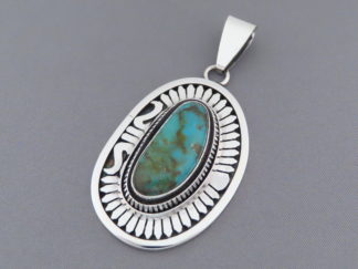 Sterling Silver & Blue Gem Turquoise Pendant by Native American jewelry artist, Leonard Nez FOR SALE $695-