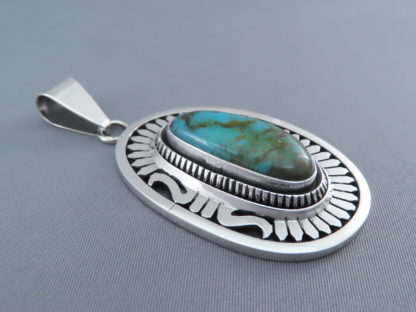 Pendant with Blue Gem Turquoise by Leonard Nez