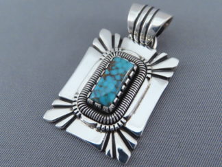 Rectangular Nevada Blue Turquoise Pendant in Sterling Silver by Native American jeweler, Will Vandever FOR SALE $325-
