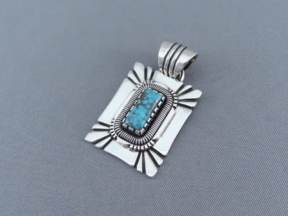 Rectangular Nevada Blue Turquoise Pendant by Will Vandever (Navajo)