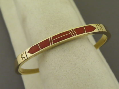 Gold & Coral Inlay Cuff Bracelet