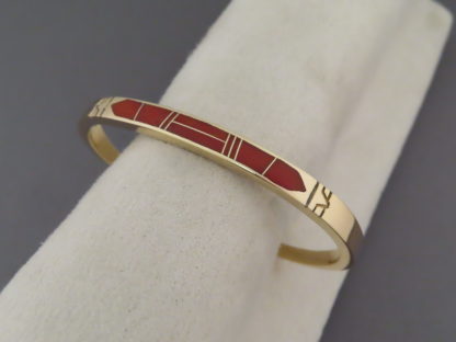 Gold & Coral Inlay Cuff Bracelet