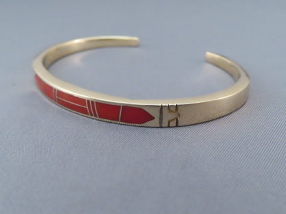 Gold & Coral Inlay Cuff Bracelet