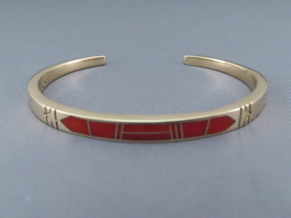 Gold & Coral Inlay Cuff Bracelet