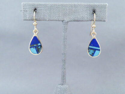 Gold Earrings with Turquoise & Lapis Inlay