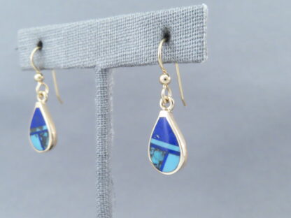 Gold Earrings with Turquoise & Lapis Inlay