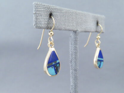 Gold Earrings with Turquoise & Lapis Inlay