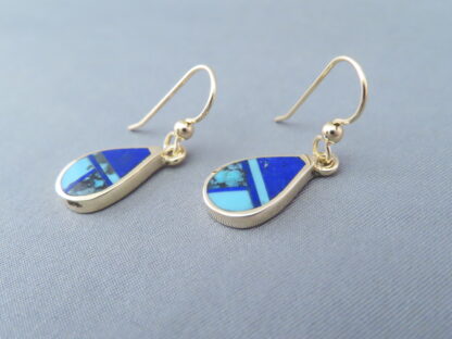 Gold Earrings with Turquoise & Lapis Inlay