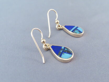 Gold Earrings with Turquoise & Lapis Inlay