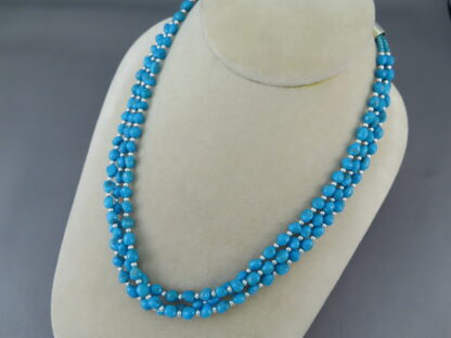 Three Strand Sleeping Beauty Turquoise & Sterling Silver Necklace