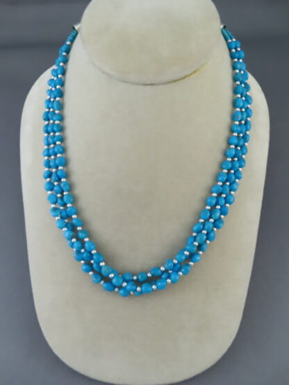 Three Strand Sleeping Beauty Turquoise & Sterling Silver Necklace