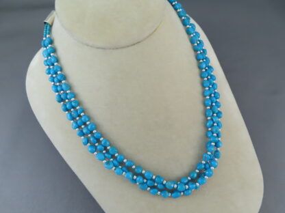 Three Strand Sleeping Beauty Turquoise & Sterling Silver Necklace