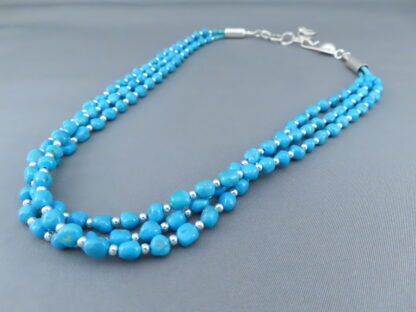 Three Strand Sleeping Beauty Turquoise & Sterling Silver Necklace