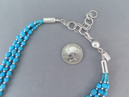 Three Strand Sleeping Beauty Turquoise & Sterling Silver Necklace