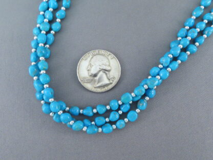 Three Strand Sleeping Beauty Turquoise & Sterling Silver Necklace