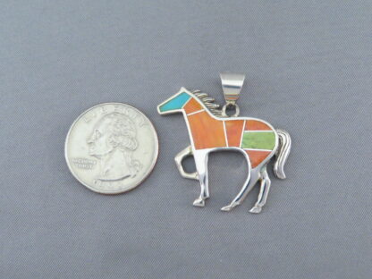 Colorful Multi-Stone Inlay HORSE Pendant (larger)