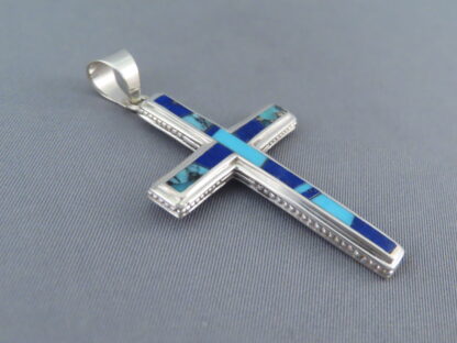 Turquoise & Lapis Inlay Cross Pendant (Larger)