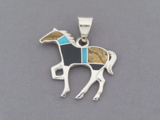 Multi-Stone Inlay Horse Pendant Featuring Turquoise