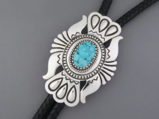Shop Navajo Jewelry - Kingman Turquoise Bolo Tie by Native American (Navajo) jeweler, Leonard Gene $1,095- FOR SALE