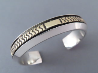 Sterling Silver & 14kt Gold Cuff Bracelet by Native American Navajo Indian jewelry artist, Leonard Nez FOR SALE $895-