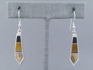 Buy Native American Jewelry - Long Dangling Multi-Stone Inlay Earrings by Navajo jeweler, Charles Willie $145- FOR SALE