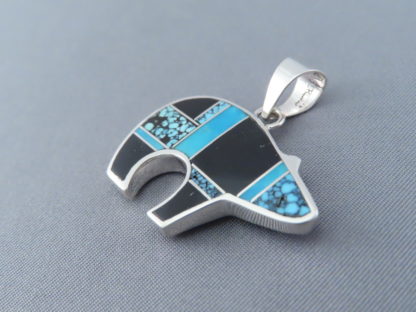 Black Jade & Turquoise Inlay Bear Pendant – Reversible