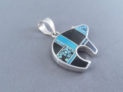 Black Jade & Turquoise Inlay Bear Pendant – Reversible