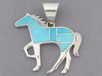 Shop Turquoise Jewelry - Turquoise Inlay HORSE Pendant by Native American (Navajo) jeweler, Tim Charlie $240- FOR SALE