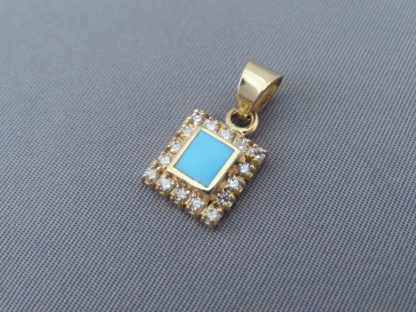 Gold Pendant with Diamonds & Turquoise