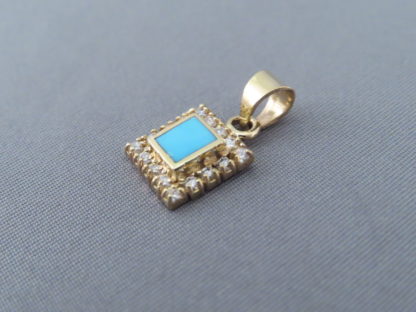 Gold Pendant with Diamonds & Turquoise
