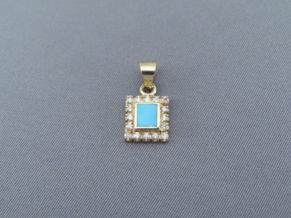 Gold Pendant with Diamonds & Turquoise