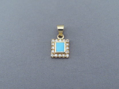 Gold Pendant with Diamonds & Turquoise