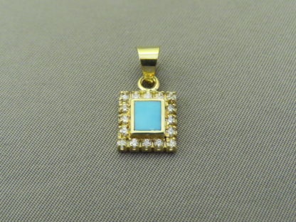 Gold Pendant with Diamonds & Turquoise