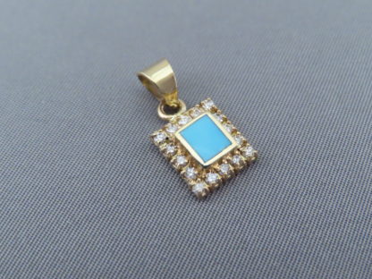 Gold Pendant with Diamonds & Turquoise