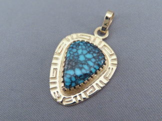 Red Mountain Turquoise Pendant in 14kt Gold by Native American Navajo Indian jewelry artist, Robert Taylor $1,595- FOR SALE