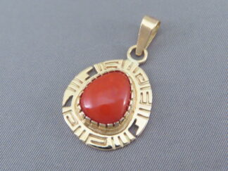 Native American Jewelry - Gold & Coral Pendant by Navajo Indian jeweler, Robert Taylor FOR SALE $1,425-